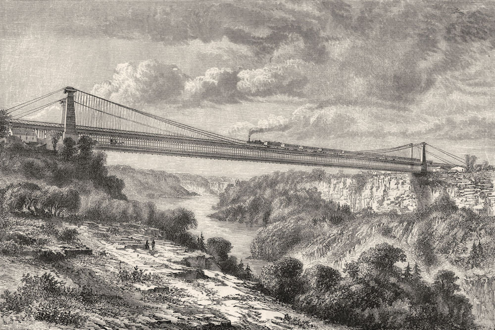 BRIDGES. Double bridge, Niagara 1870 old antique vintage print picture